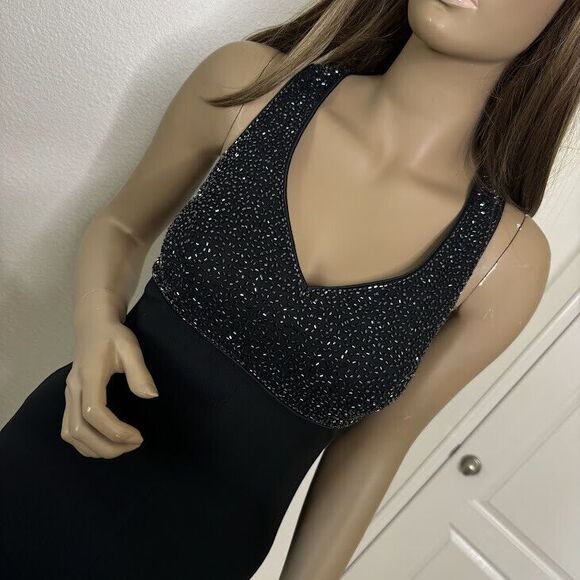 Bieff Basix Long Dress Sz 4 Black Silk Beaded Evening Formal Gown Dark Romance - Picture 1 of 11
